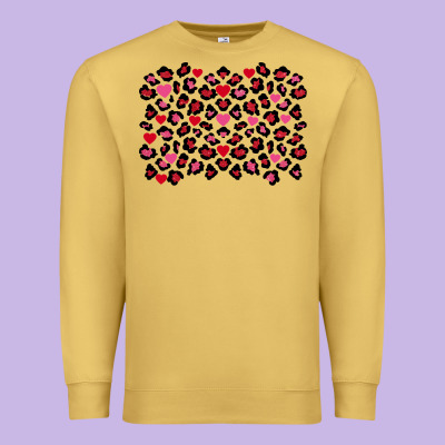 Valentines Day Leopard And Heart Background Premium Sweatshirt Designed By Fadigitalartstudio