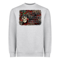 Heather Grey I'm so freaking merry skeleton messy bun Heavyweight Sweatshirt - NancyCooperArtShop
