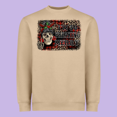 I'm So Freaking Merry Skeleton Messy Bun Heavyweight Sweatshirt Designed By Nancycooperartshop