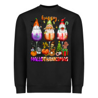 Black Happy Hallothanksmas wine glasses and gnomes Heavyweight Sweatshirt - texasbilliewilder