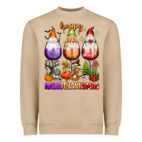 Mushroom Happy Hallothanksmas wine glasses and gnomes Heavyweight Sweatshirt - texasbilliewilder