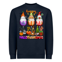Navy Happy Hallothanksmas wine glasses and gnomes Heavyweight Sweatshirt - texasbilliewilder
