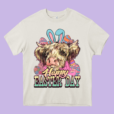 Easter Day Cow Heavy Core Tee Designed By Nancycooperartshop