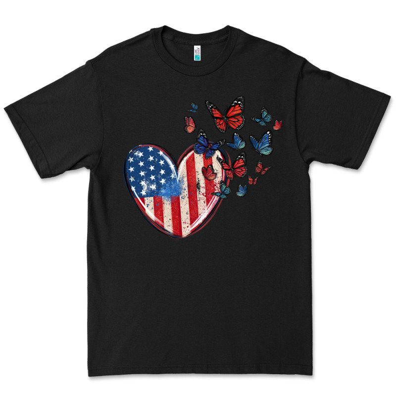 4th Of July American Flag Heart Butterfly Premium Tee by MaliasSmallBusiness | Teevron