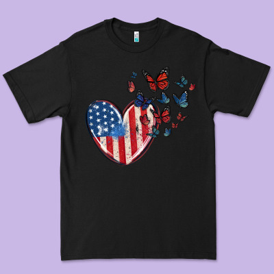 4th Of July American Flag Heart Butterfly Premium Tee Designed By Maliassmallbusiness