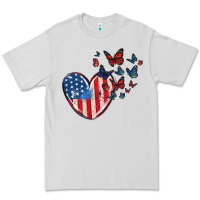 Dove Grey 4th of july american flag heart butterfly Premium Tee - MaliasSmallBusiness