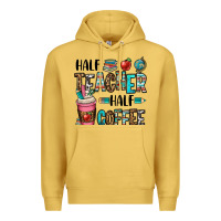Antique Gold half teacher half coffee Premium Hoodie - OliviaCreatesArt