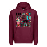 Burgundy half teacher half coffee Premium Hoodie - OliviaCreatesArt