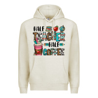 Oatmeal Heather half teacher half coffee Premium Hoodie - OliviaCreatesArt