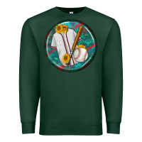 Sports Green baseball with sunflower round earrings Premium Sweatshirt - BundleAndBundleShop