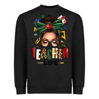 Black teacher life afro messy bun Heavyweight Sweatshirt - texasbilliewilder