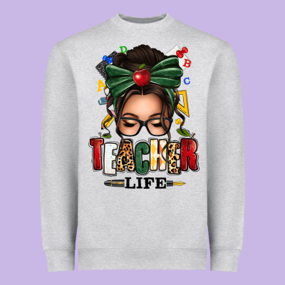 Teacher Life Afro Messy Bun Heavyweight Sweatshirt Designed By Texasbilliewilder