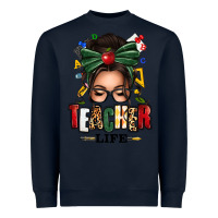Navy teacher life afro messy bun Heavyweight Sweatshirt - texasbilliewilder