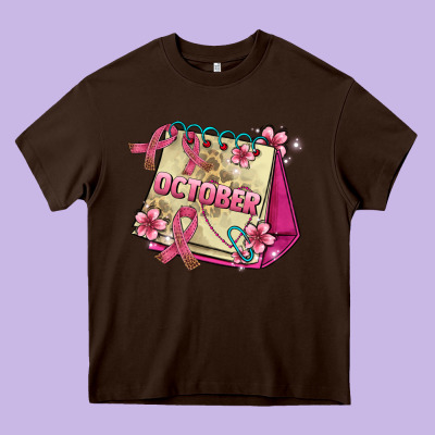 Pink Cancer Ribbon And October Calendar Heavy Core Tee Designed By Adodesignshop