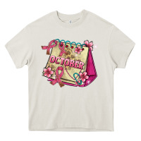 Cream pink cancer ribbon and october calendar Heavy Core Tee - AdoDesignShop