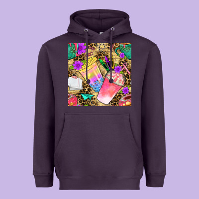 School Girl Coffee Cup With Leopard Seamless Pattern Bbs Heavyweight Hoodie Designed By Bundleandbundleshop