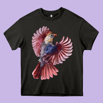 Flying Northern Cardinal Bird Heavy Core Tee Designed By Lillyallendesigns