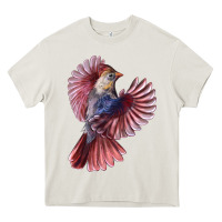 Cream Flying Northern Cardinal Bird Heavy Core Tee - LillyAllenDesigns