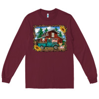 Burgundy western barn with farm animals Long Sleeve Tee - RanaPortraitStore