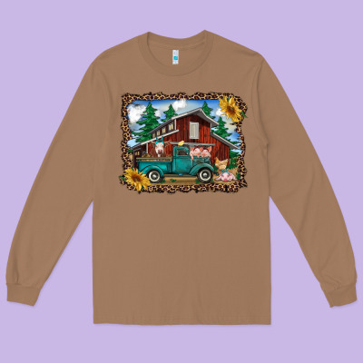 Western Barn With Farm Animals Long Sleeve Tee Designed By Ranaportraitstore