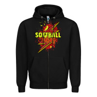 Black Softball vibes lightning bolt Zipper Hoodie - HowdyJamesFarm