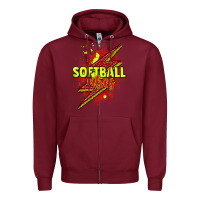 Burgundy Softball vibes lightning bolt Zipper Hoodie - HowdyJamesFarm