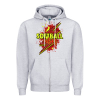 Heather Grey Softball vibes lightning bolt Zipper Hoodie - HowdyJamesFarm