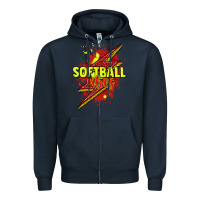 Navy Softball vibes lightning bolt Zipper Hoodie - HowdyJamesFarm