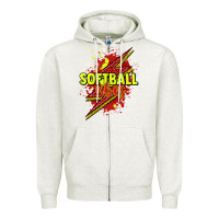 Oatmeal Heather Softball vibes lightning bolt Zipper Hoodie - HowdyJamesFarm