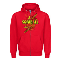Red Softball vibes lightning bolt Zipper Hoodie - HowdyJamesFarm