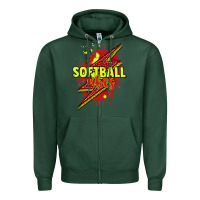 Sports Green Softball vibes lightning bolt Zipper Hoodie - HowdyJamesFarm