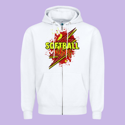 Softball Vibes Lightning Bolt Zipper Hoodie Designed By Howdyjamesfarm