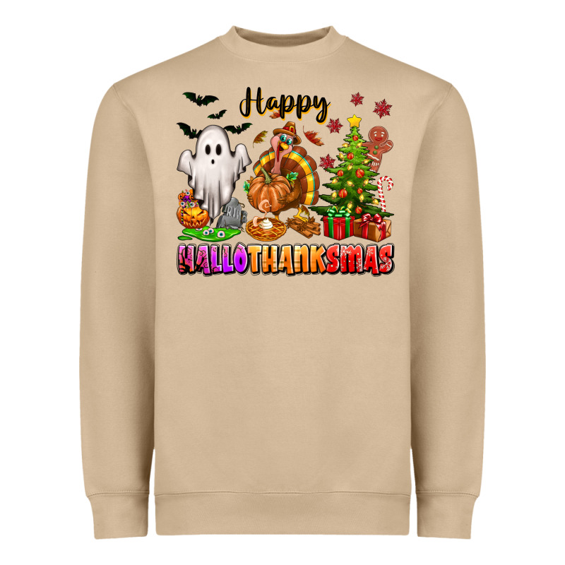 Happy Hallothanksmas With Ghost Turkey And Tree Heavyweight Sweatshirt by texasbilliewilder | Teevron