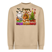 Mushroom Happy Hallothanksmas with ghost turkey and tree Heavyweight Sweatshirt - texasbilliewilder