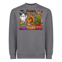 Storm Happy Hallothanksmas with ghost turkey and tree Heavyweight Sweatshirt - texasbilliewilder