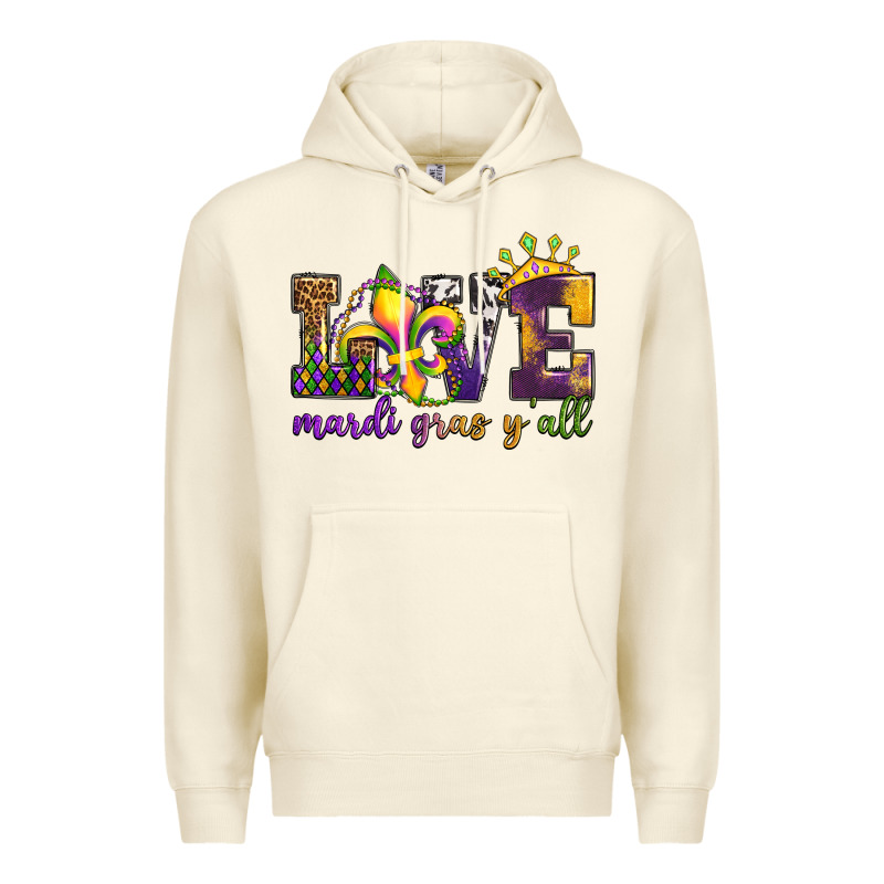 Love. Ardi Gras Y'all Premium Hoodie by OliviaCreatesArt | Teevron