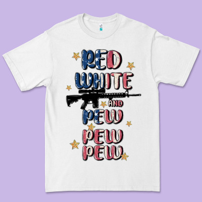 Red White And Pew Pew Pew Premium Tee Designed By Maliassmallbusiness