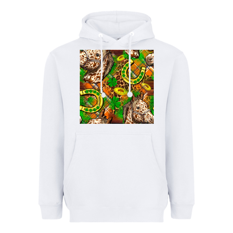 St. Patrick's Day Horse With Horseshoes Seamless Heavyweight Hoodie by FaDigitalArtStudio | Teevron