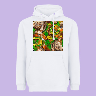 St. Patrick's Day Horse With Horseshoes Seamless Heavyweight Hoodie Designed By Fadigitalartstudio