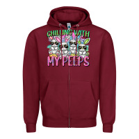 Burgundy Chilling with my peeps Easter bunnies Zipper Hoodie - CowGirlArtShop