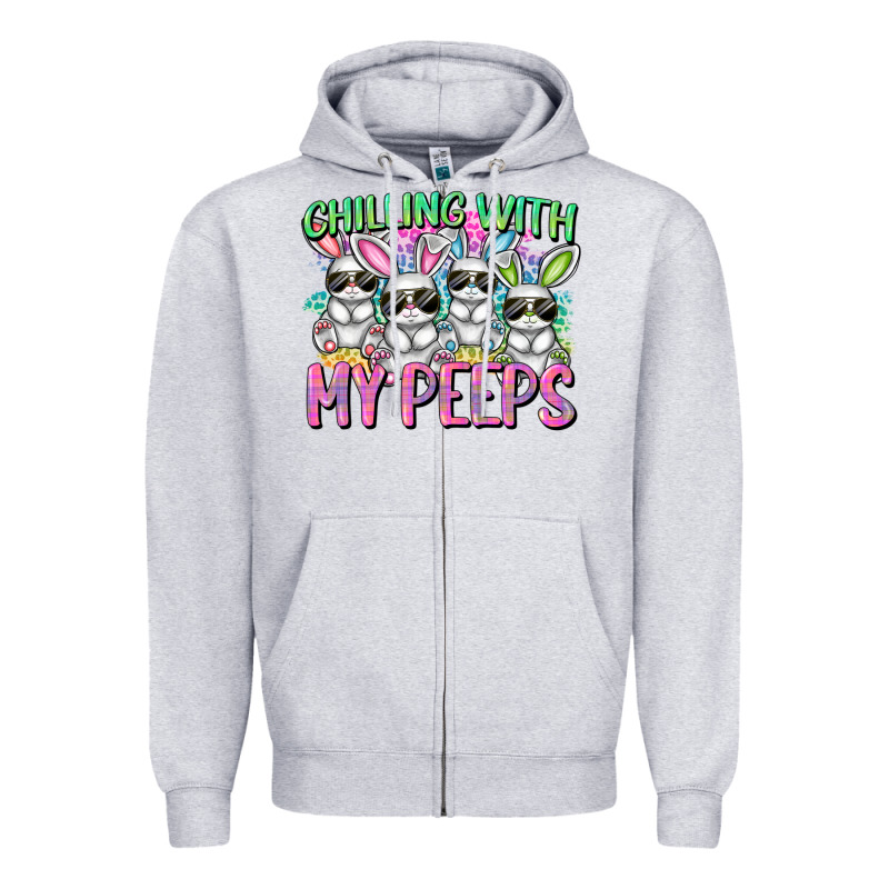 Chilling With My Peeps Easter Bunnies Zipper Hoodie by CowGirlArtShop | Teevron