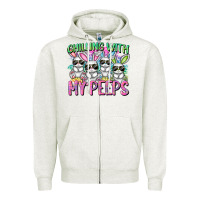Oatmeal Heather Chilling with my peeps Easter bunnies Zipper Hoodie - CowGirlArtShop