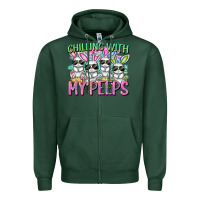Sports Green Chilling with my peeps Easter bunnies Zipper Hoodie - CowGirlArtShop