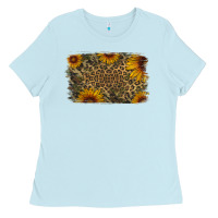 Baby Blue Camouflage Leopard Sunflower Background Ladies Tee - Jasminsmagicworld