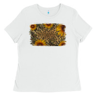 White Camouflage Leopard Sunflower Background Ladies Tee - Jasminsmagicworld