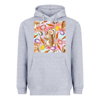 Heather Grey Happy Easter Bunny Seamless Pattern Heavyweight Hoodie - BundleAndBundleShop