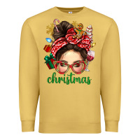 Antique Gold Christmas Messy Bun With Gingerbread Man Premium Sweatshirt - BundleAndBundleShop
