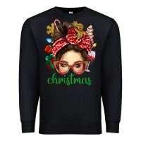 Black Christmas Messy Bun With Gingerbread Man Premium Sweatshirt - BundleAndBundleShop