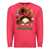 Cardinal Christmas Messy Bun With Gingerbread Man Premium Sweatshirt - BundleAndBundleShop