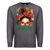 Charcoal Heather Christmas Messy Bun With Gingerbread Man Premium Sweatshirt - BundleAndBundleShop